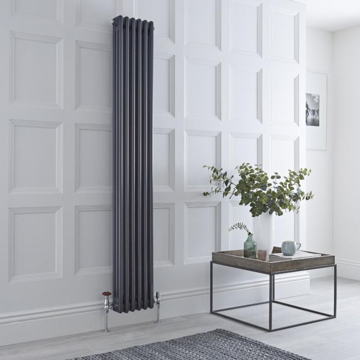 Milano Windsor - Vertical Triple Column Anthracite Traditional Cast Iron Style Radiator - 1800mm x 290mm