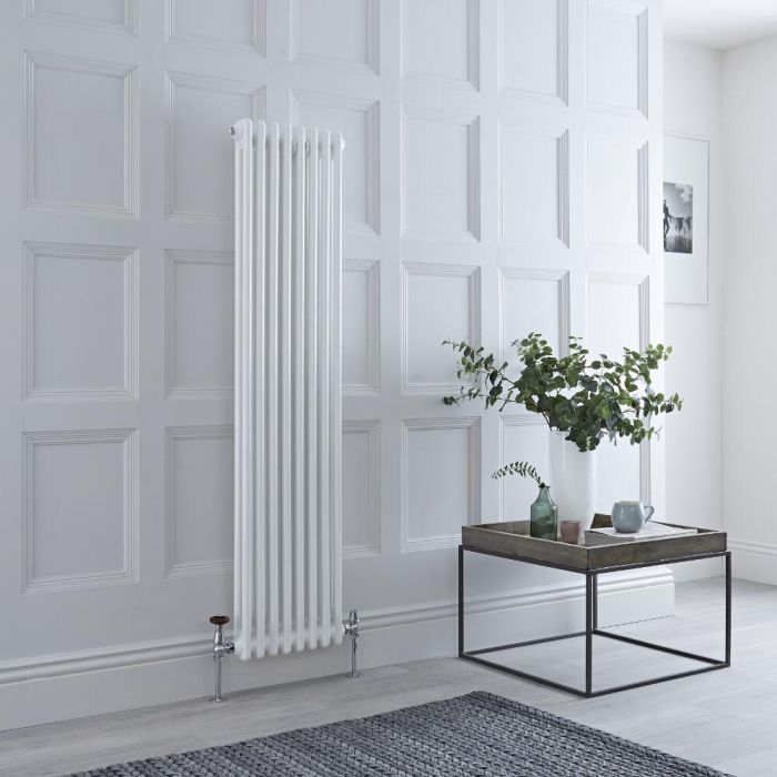 Milano Windsor - Vertical Double Column White Traditional Cast Iron Style Radiator - 1500mm x 380mm