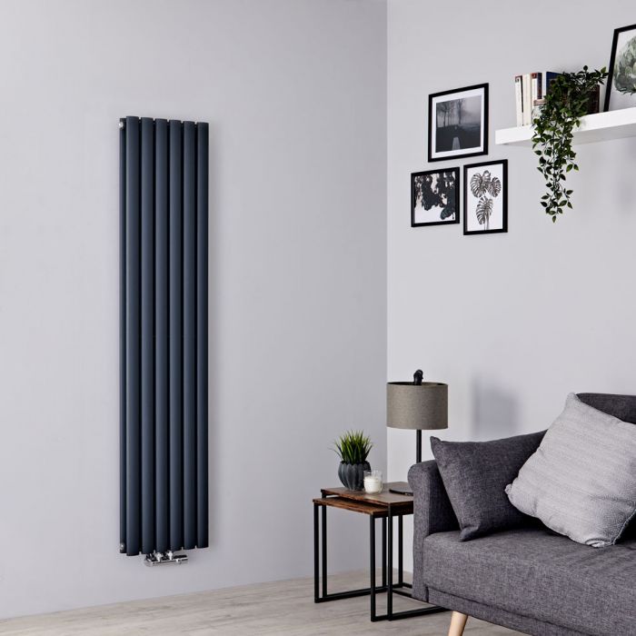Milano Aruba Flow - Anthracite Vertical Double Panel Middle Connection Designer Radiator 1600mm x 354mm