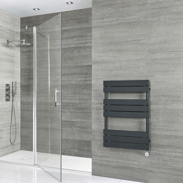 Milano Lustro Electric - Designer Anthracite Flat Panel Heated Towel Rail - 825mm x 600mm