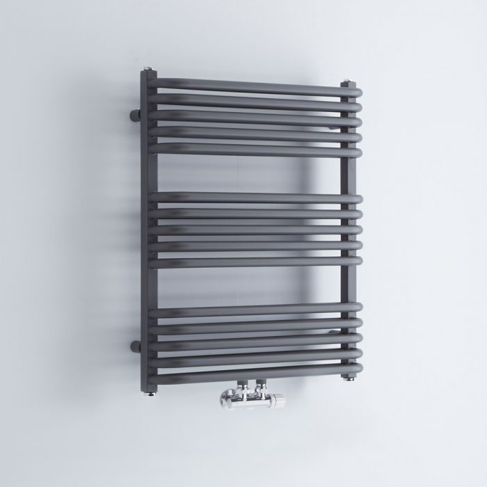 Milano Bow - Anthracite D Bar Central Connection Heated Towel Rail 735mm x 600mm
