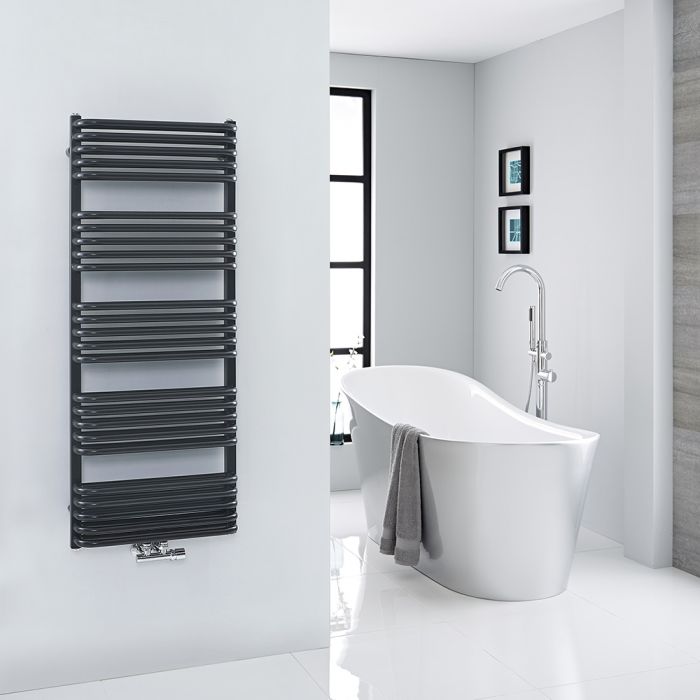 Milano Bow - Black D Bar Central Connection Heated Towel Rail 1269mm x 500mm