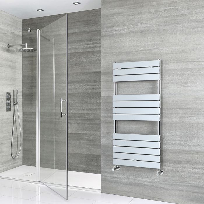Milano Lustro - Designer Chrome Flat Panel Heated Towel Rail - 1213mm x 600mm