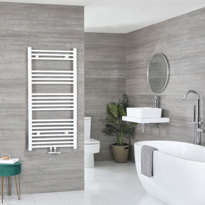 Milano Neva - White Central Connection Heated Towel Rail 1188mm x 600mm