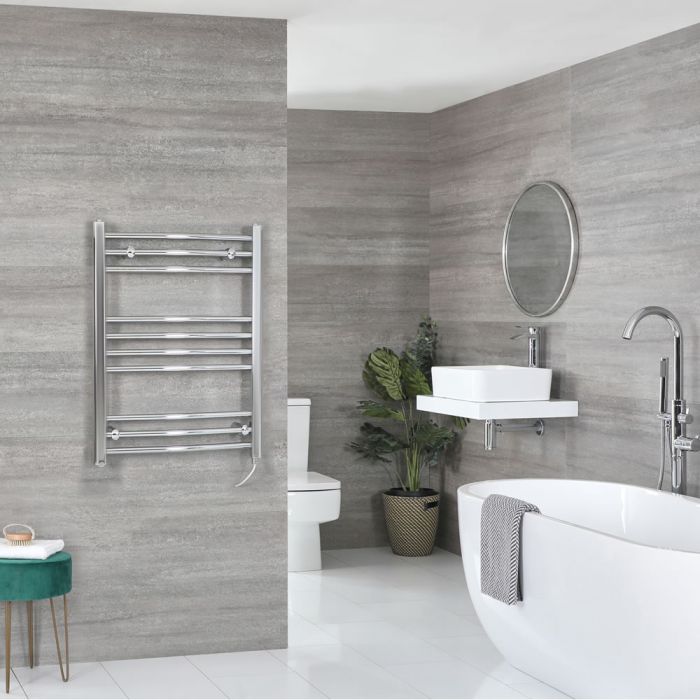 Milano Kent Electric - Curved Chrome Heated Towel Rail 800mm x 500mm