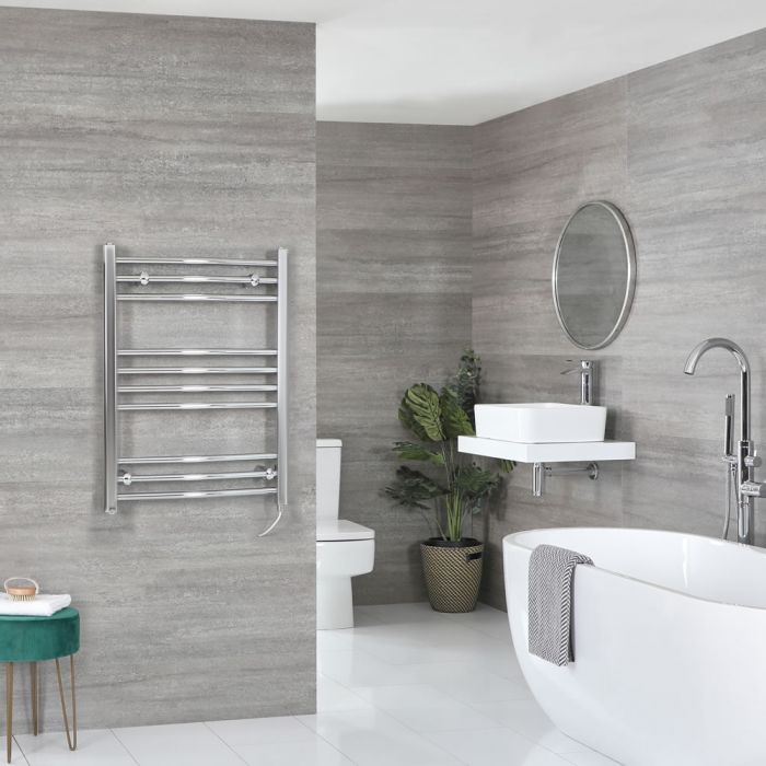 Milano Kent Electric - Curved Chrome Heated Towel Rail 800mm x 600mm
