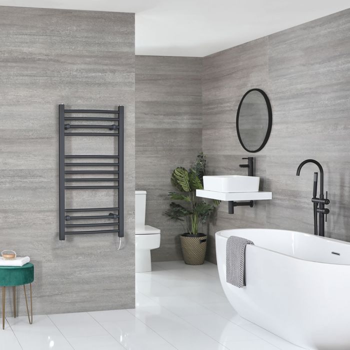 Milano Artle Electric - Straight Anthracite Heated Towel Rail 1000mm x 500mm