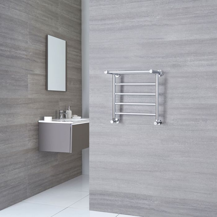 Milano Pendle - Chrome Heated Towel Rail with Heated Shelf 494mm x 532mm