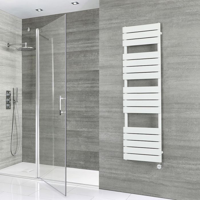 Milano Lustro Electric - Designer White Flat Panel Heated Towel Rail - 1500mm x 450mm