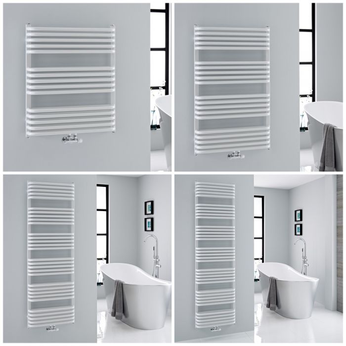 Milano Bow - White D Bar Heated Towel Rail - Various Sizes