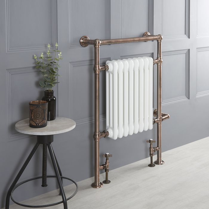Milano Elizabeth - Oil Rubbed Bronze Traditional Dual Fuel Heated Towel Rail - 930mm x 620mm - Choice of Wi-Fi Thermostat and Cable Cover