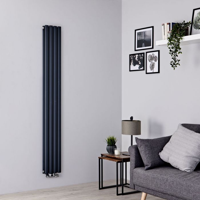 Milano Aruba Flow - Anthracite Vertical Double Panel Middle Connection Designer Radiator 1780mm x 236mm