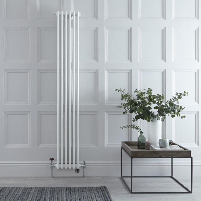 Milano Windsor - White Traditional Vertical Dual Fuel Triple Column Radiator - 1800mm x 290mm - Choice of Valve and Wi-Fi Thermostat
