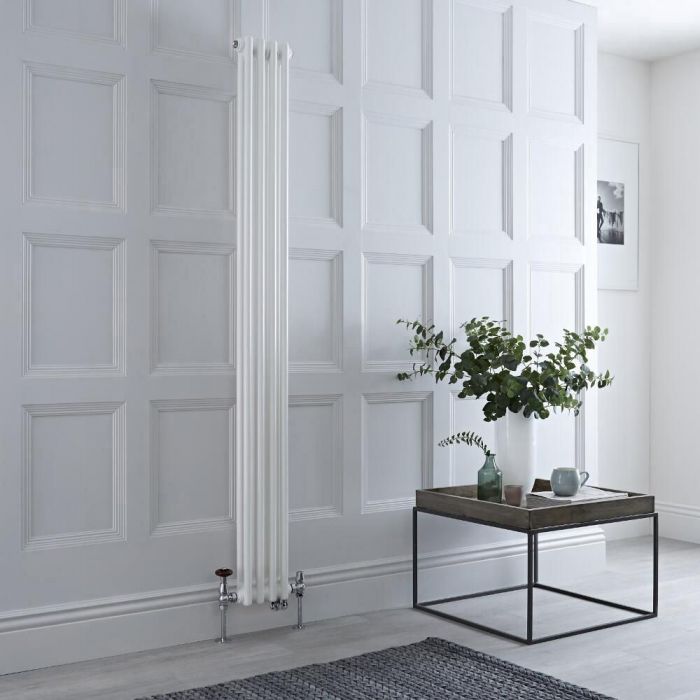 Milano Windsor - White Traditional Vertical Dual Fuel Double Column Radiator - 1500mm x 200mm - Choice of Valve and Wi-Fi Thermostat