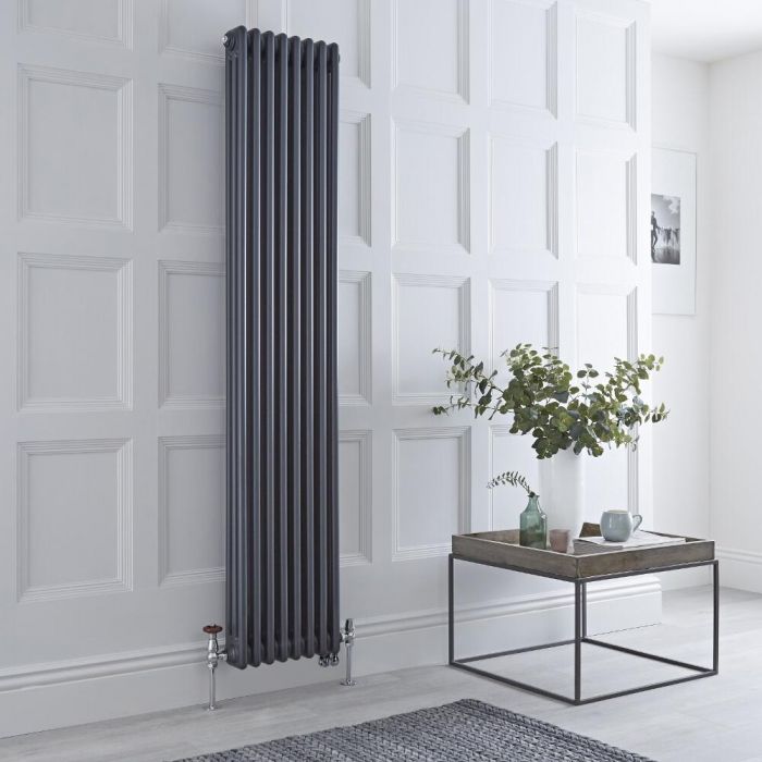 Milano Windsor - Anthracite Traditional Vertical Dual Fuel Triple Column Radiator - 1800mm x 380mm - Choice of Valve and Wi-Fi Thermostat