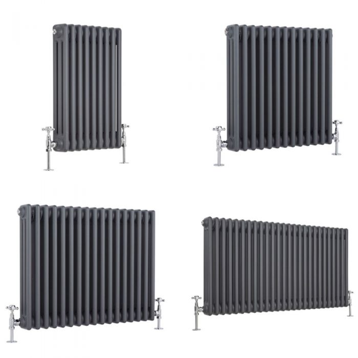 Milano Windsor - Anthracite Traditional Horizontal Triple Column Radiator - Choice of Size and Feet