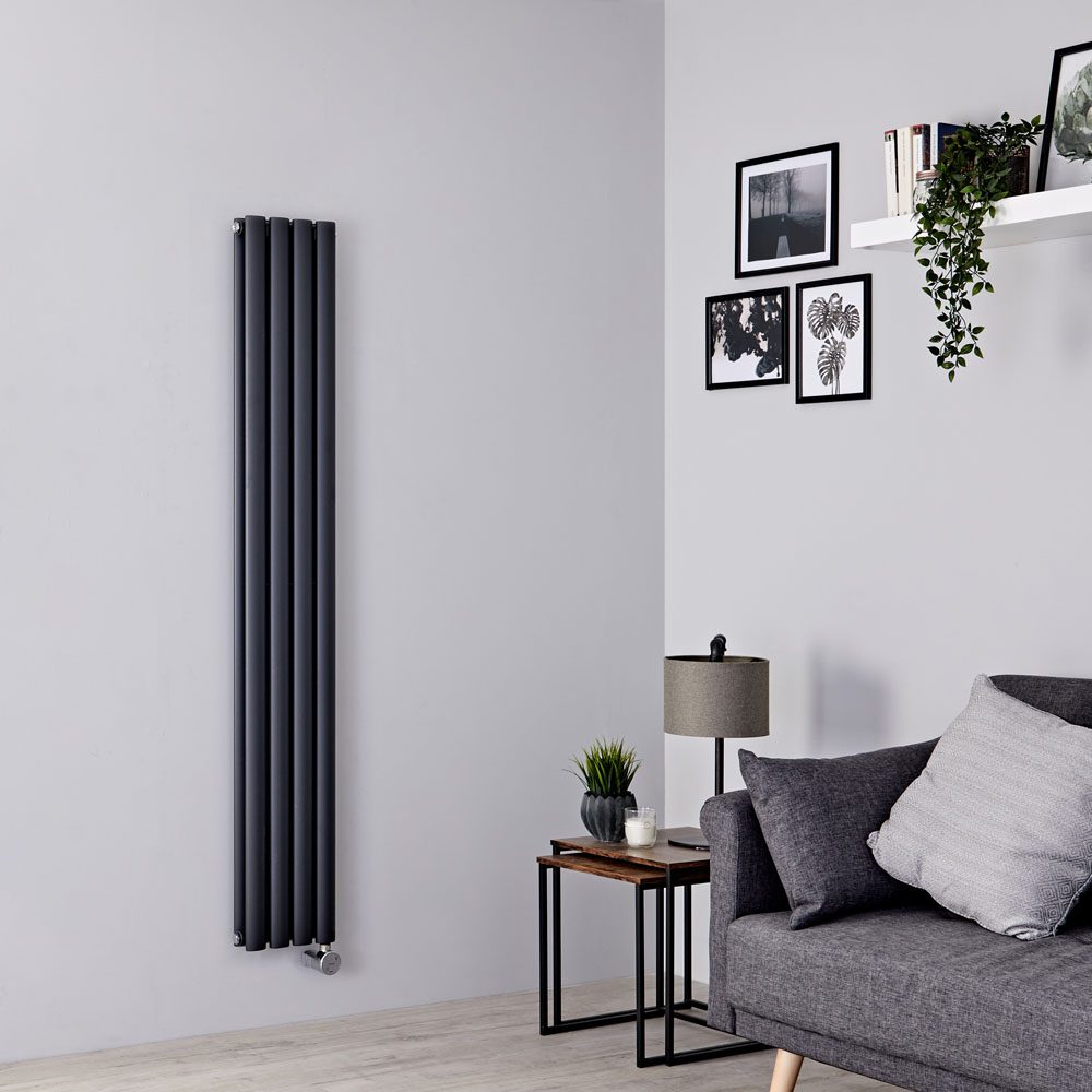 Milano Aruba Slim Electric - Anthracite Space-Saving Vertical Designer Radiator 1600mm x 236mm (Double Panel)