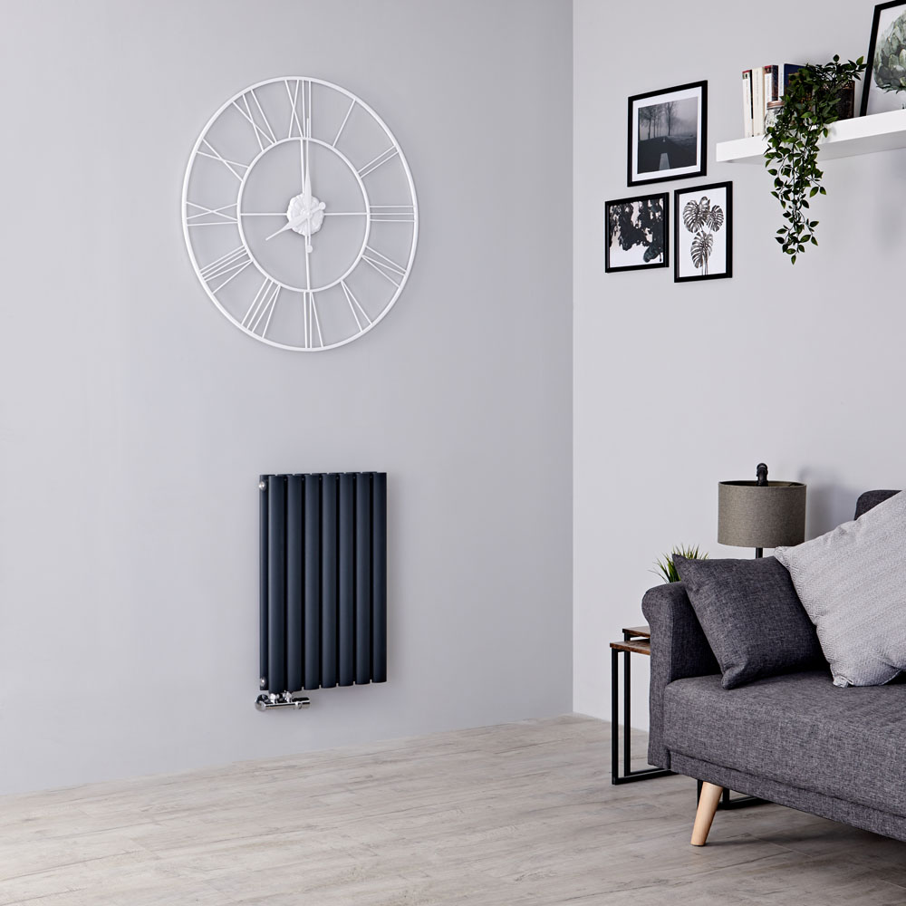 Milano Aruba Flow - Anthracite Horizontal Double Panel Middle Connection Designer Radiator 635mm x 415mm