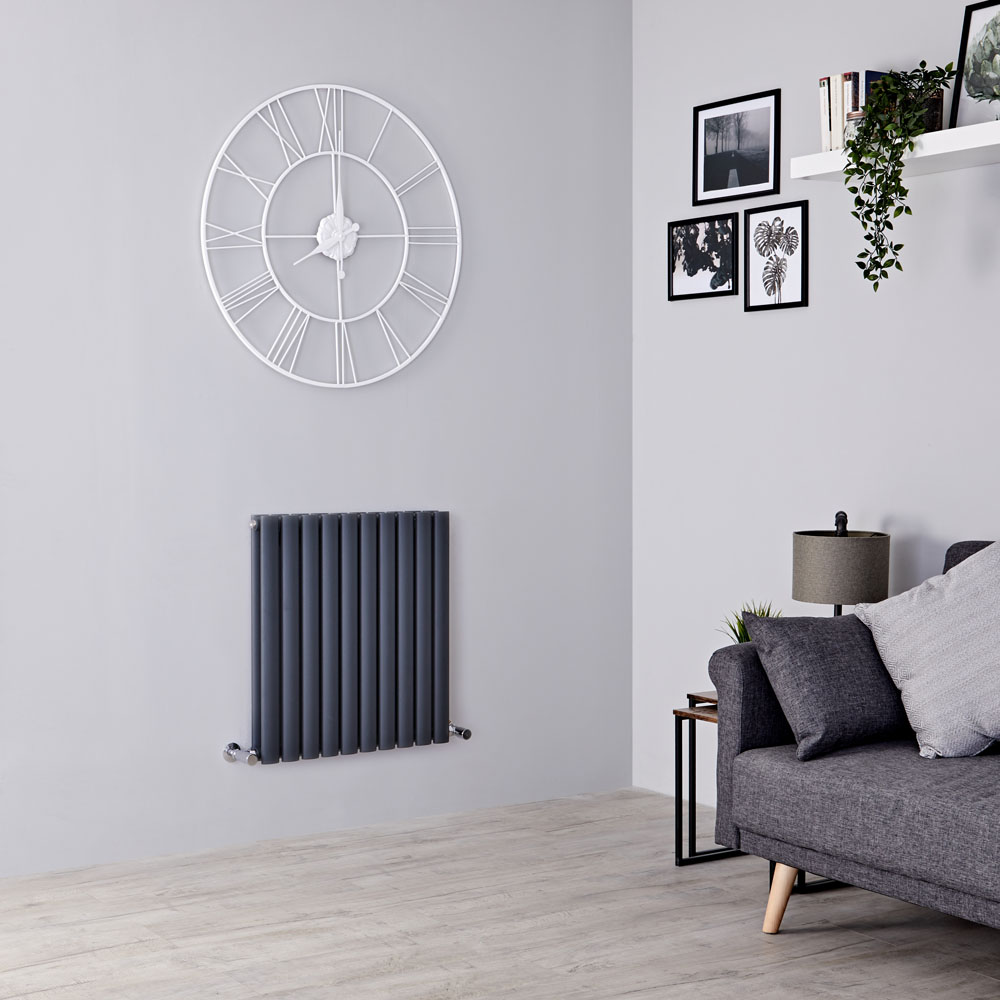Milano Aruba - Anthracite Horizontal Designer Radiator 635mm x 590mm (Double Panel)