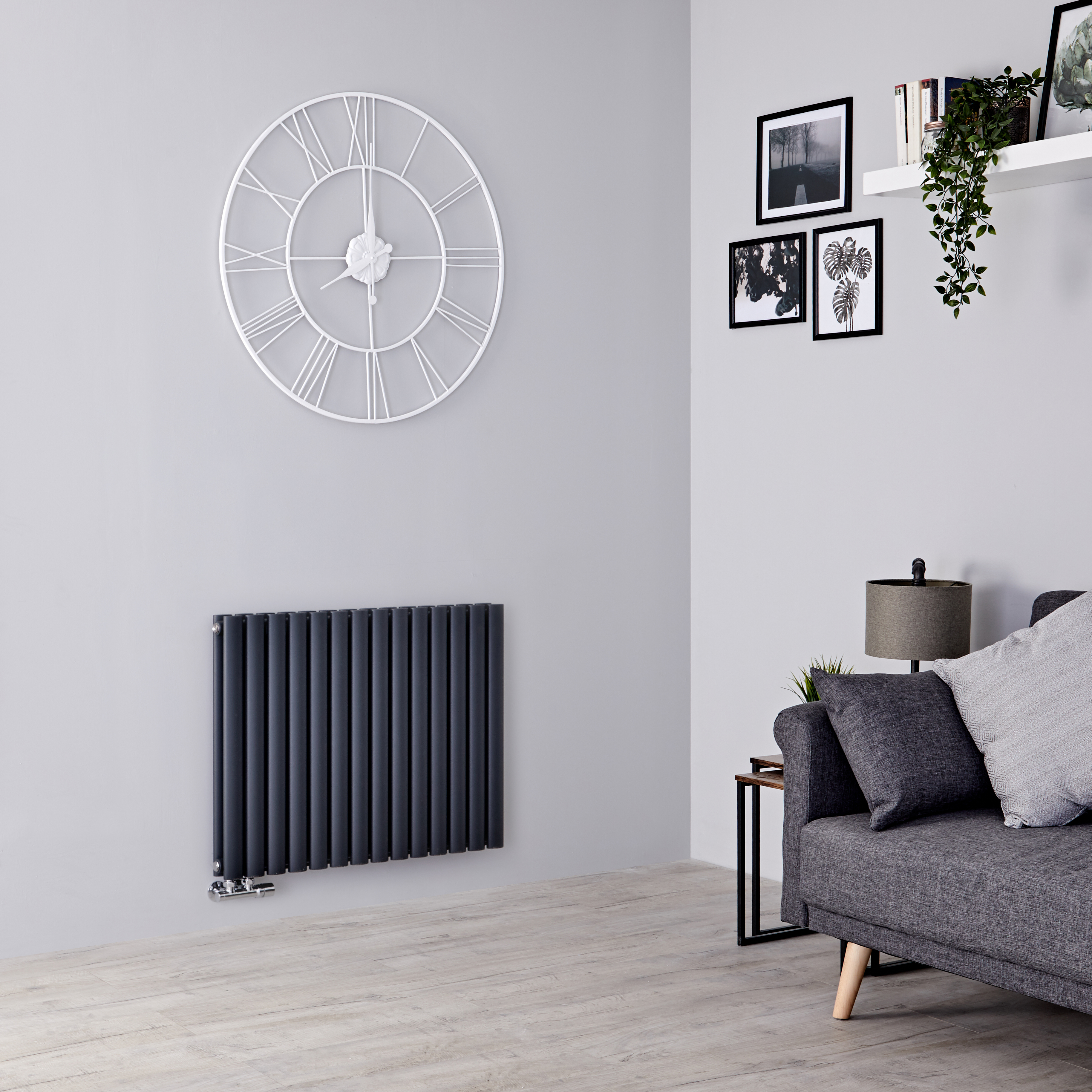 Milano Aruba Flow - Anthracite Horizontal Double Panel Middle Connection Designer Radiator 635mm x 834mm