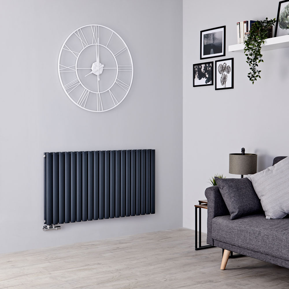 Milano Aruba Flow - Anthracite Horizontal Double Panel Middle Connection Designer Radiator 635mm x 1180mm