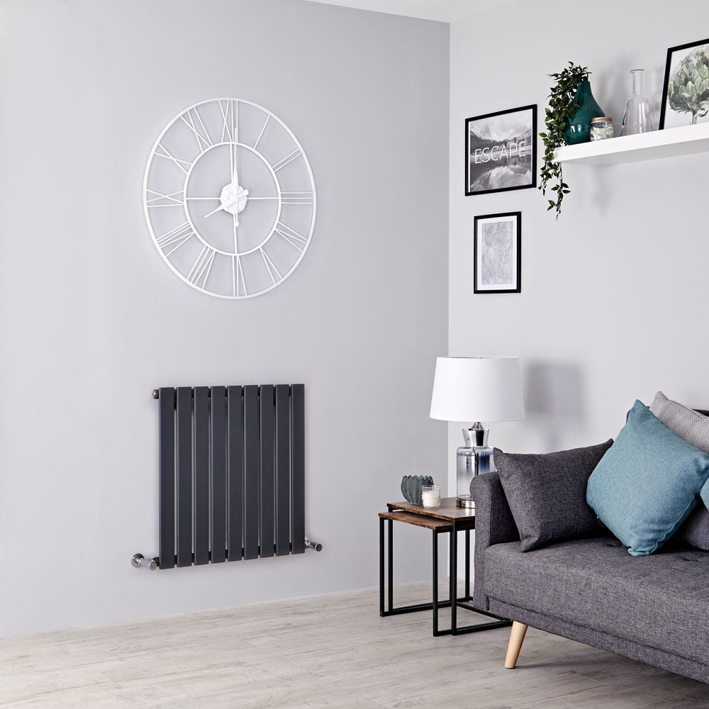 Milano Alpha - Anthracite Horizontal Single Slim Panel Designer Radiator 635mm x 630mm