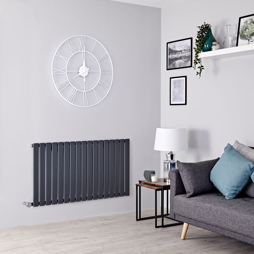 Milano Alpha Electric - Anthracite Horizontal Single Slim Panel Designer Radiator 635mm x 1190mm