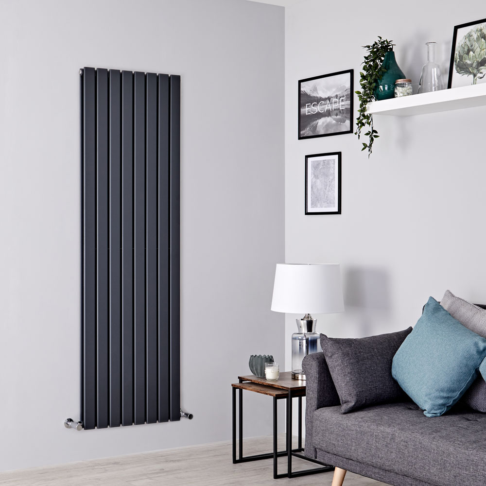 Milano Alpha - Anthracite Vertical Double Slim Panel Designer Radiator 1600mm x 560mm