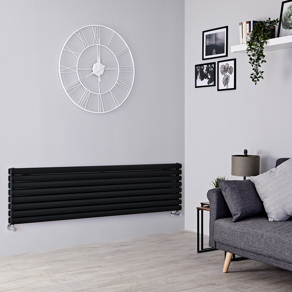 Milano Aruba - Black Horizontal Designer Radiator 472mm x 1600mm (Double Panel)