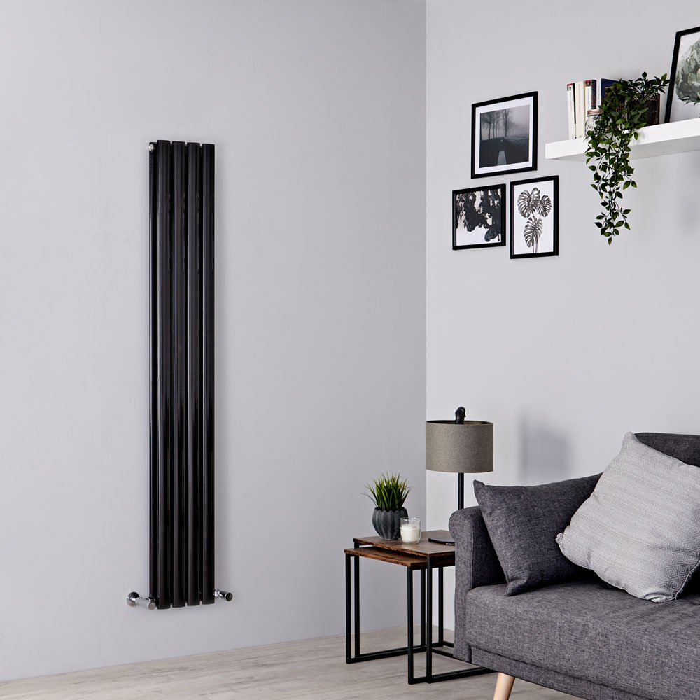 Milano Aruba Slim - Black Space-Saving Vertical Designer Radiator 1600mm x 236mm (Double Panel)