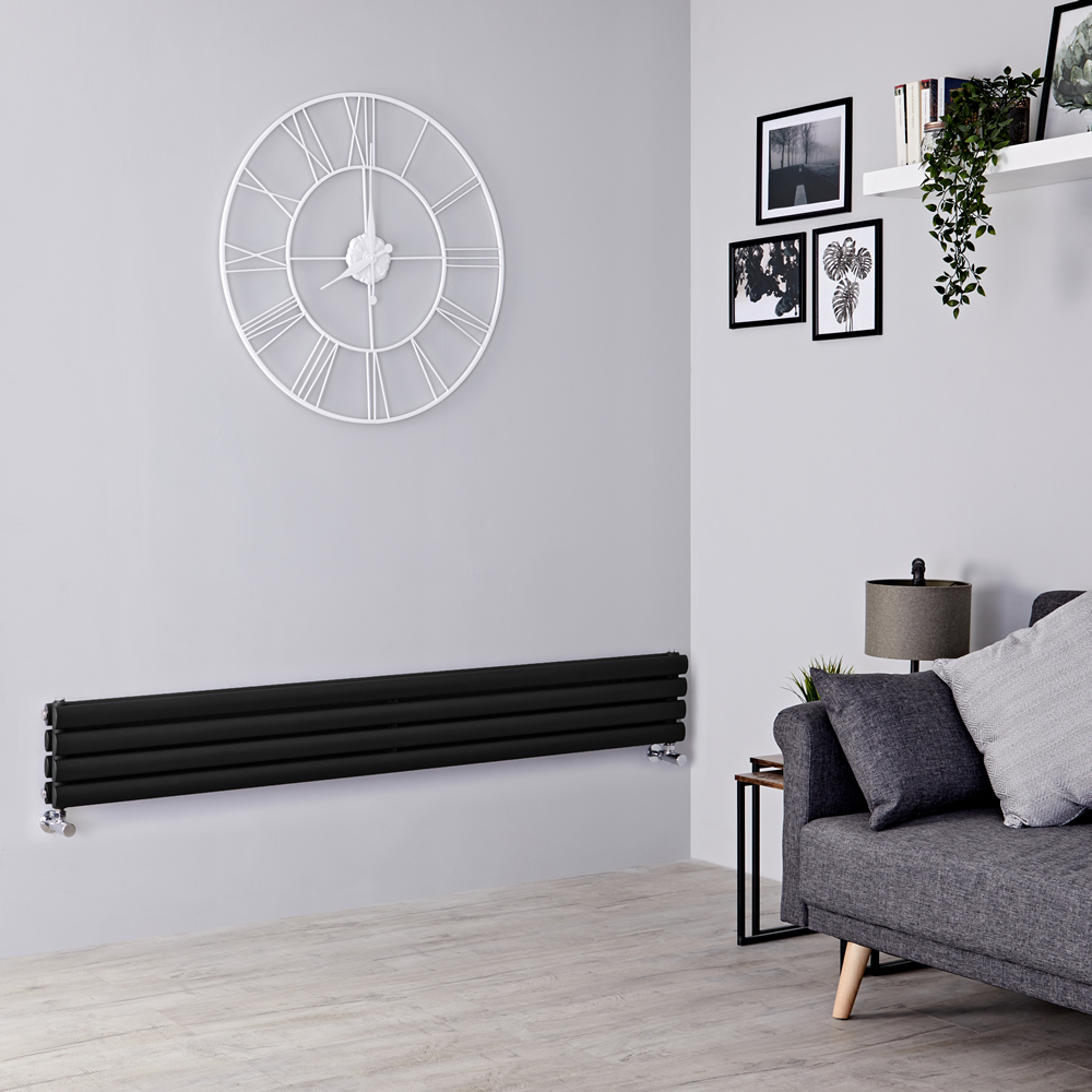 Milano Aruba - Black Horizontal Designer Radiator 236mm x 1600mm (Double Panel)