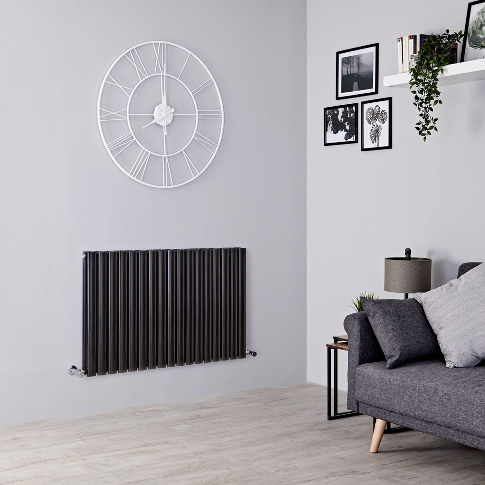 Milano Aruba - Black Horizontal Designer Radiator 635mm x 1000mm (Double Panel)