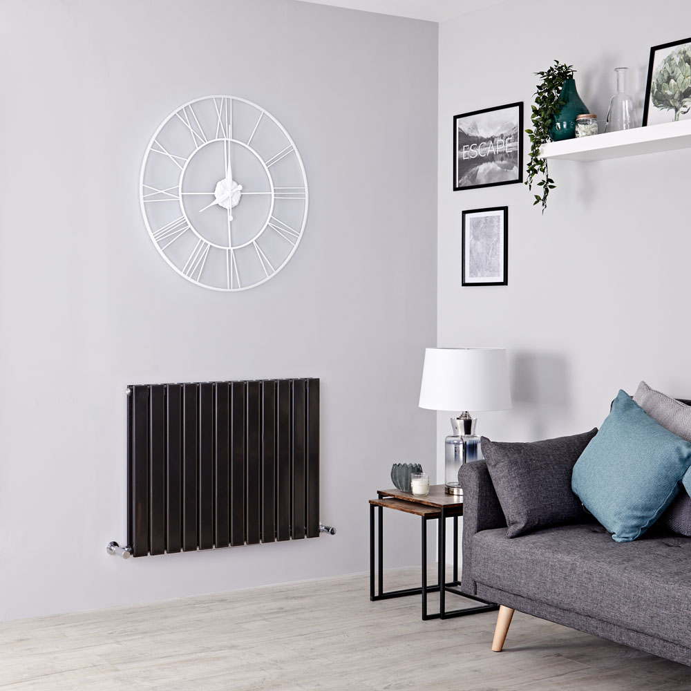 Milano Alpha - Black Horizontal Double Slim Panel Designer Radiator 635mm x 840mm