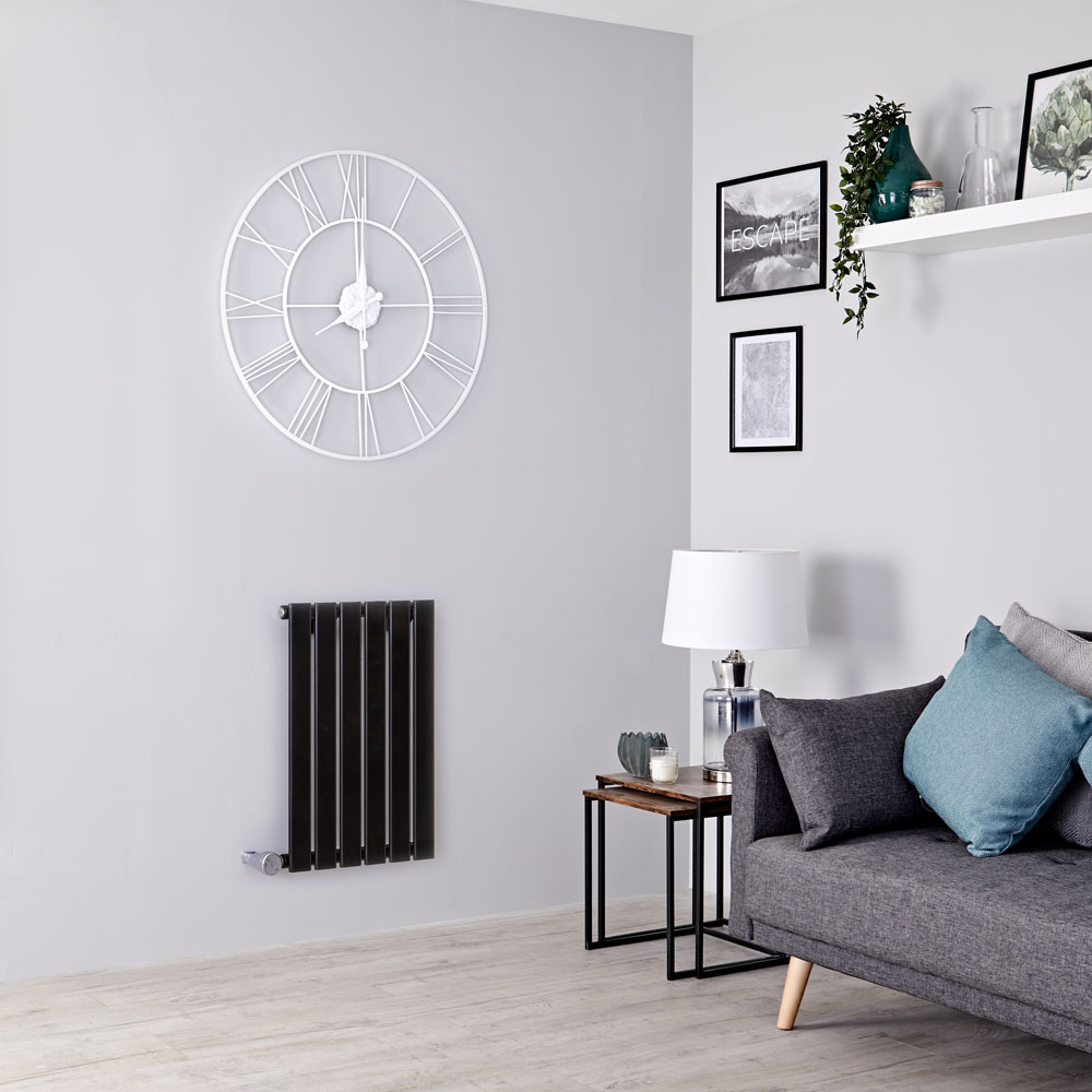 Milano Alpha Electric - Black Horizontal Single Slim Panel Designer Radiator 635mm x 420mm