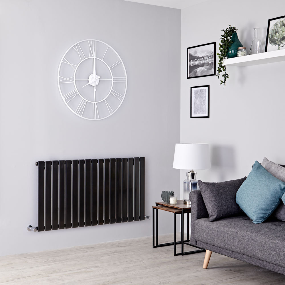 Milano Alpha - Black Horizontal Single Slim Panel Designer Radiator 635mm x 1190mm