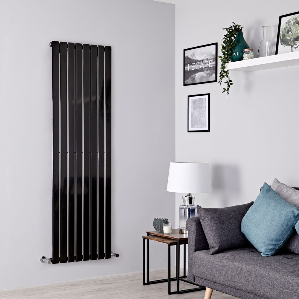 Milano Alpha - Black Vertical Single Designer Radiator 1600mm x 560mm