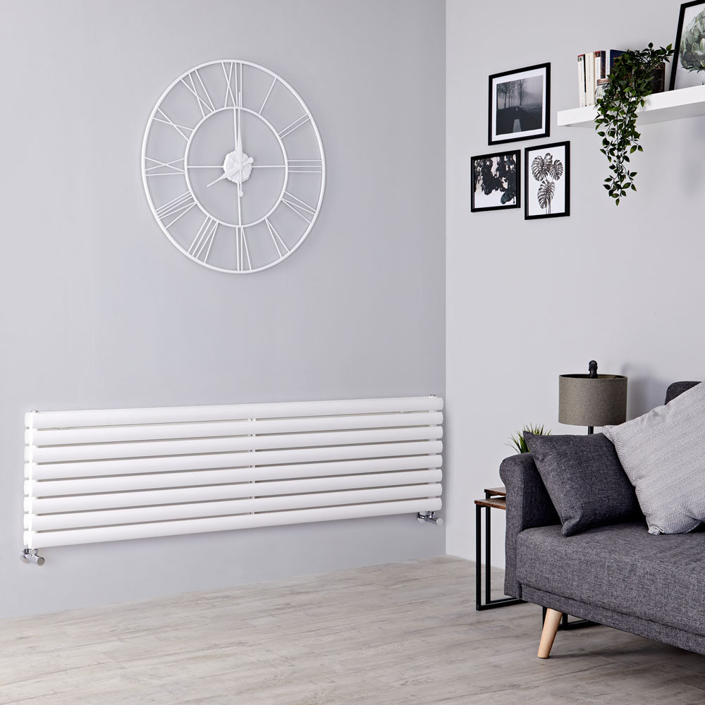 Milano Aruba - White Horizontal Designer Radiator 472mm x 1600mm (Double Panel)