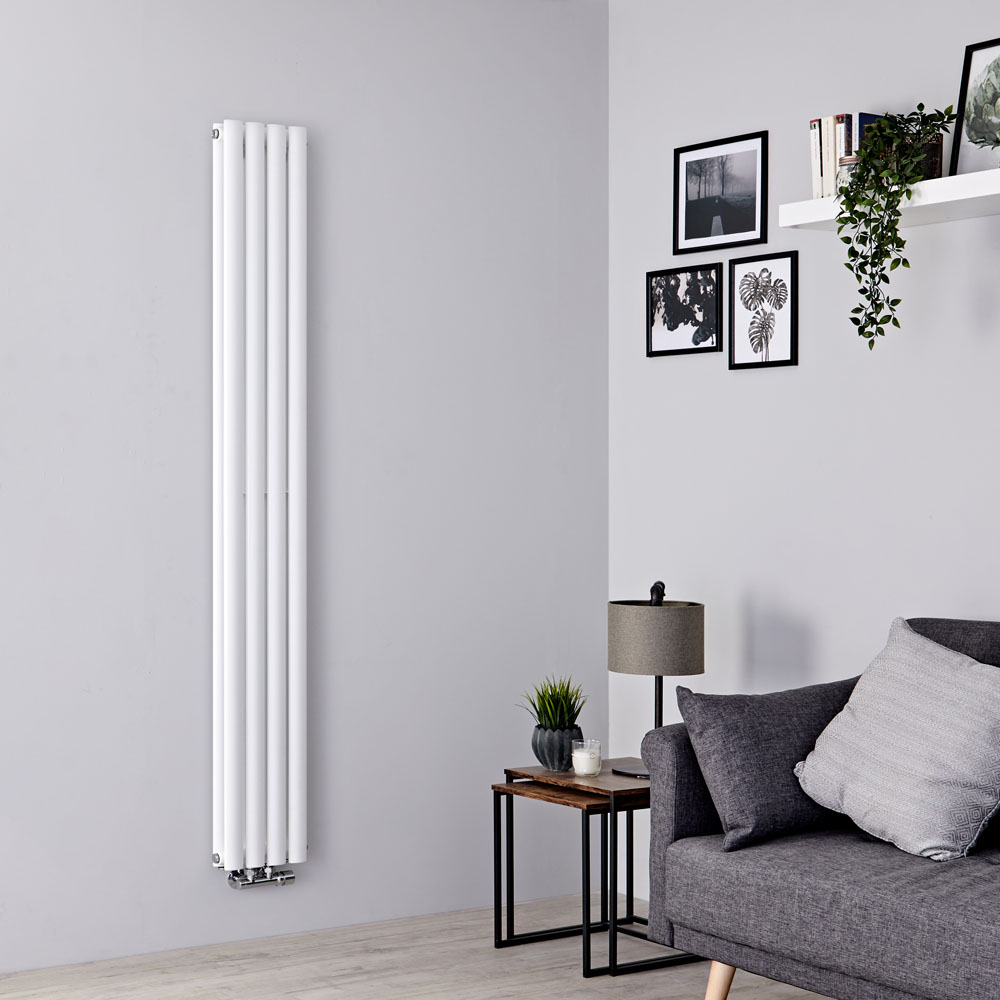Milano Aruba Flow - White Vertical Double Panel Middle Connection Designer Radiator 1600mm x 236mm