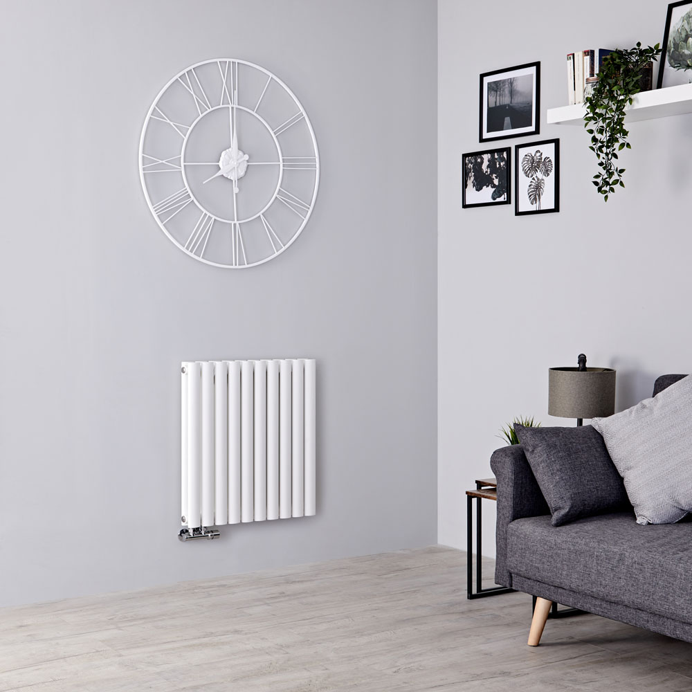 Milano Aruba Flow - White Horizontal Double Panel Middle Connection Designer Radiator 635mm x 590mm