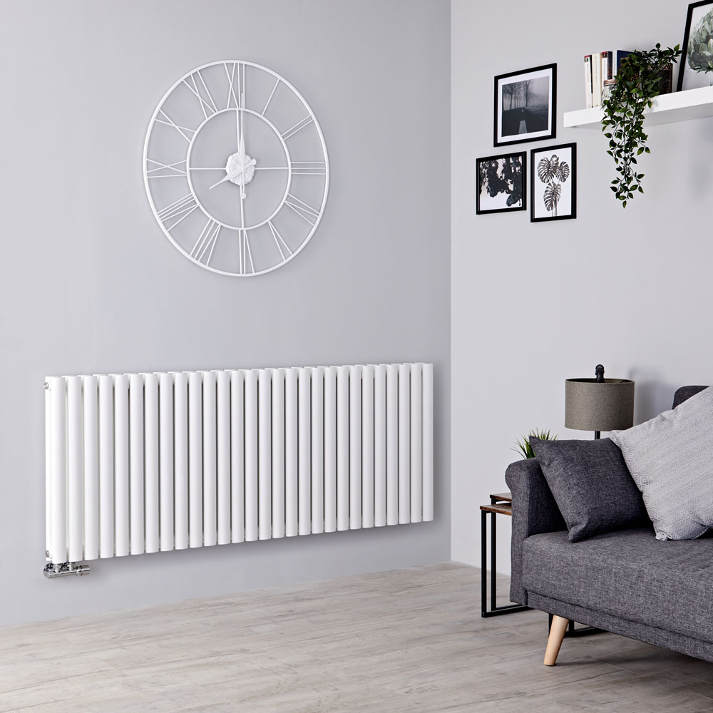 Milano Aruba Flow - White Horizontal Double Panel Middle Connection Designer Radiator 635mm x 1647mm