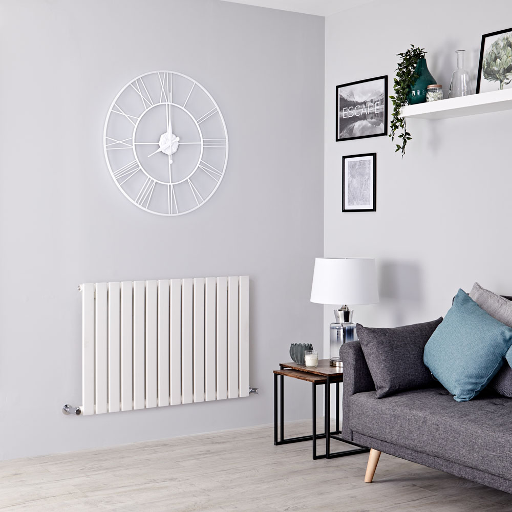 Milano Alpha - White Horizontal Single Slim Panel Designer Radiator 635mm x 980mm