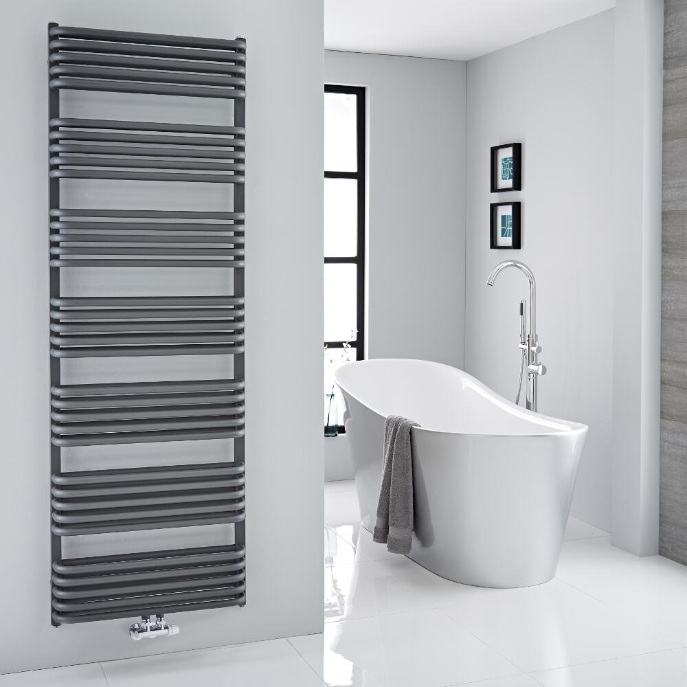 Milano Bow - Anthracite D Bar Central Connection Heated Towel Rail 1800mm x 600mm