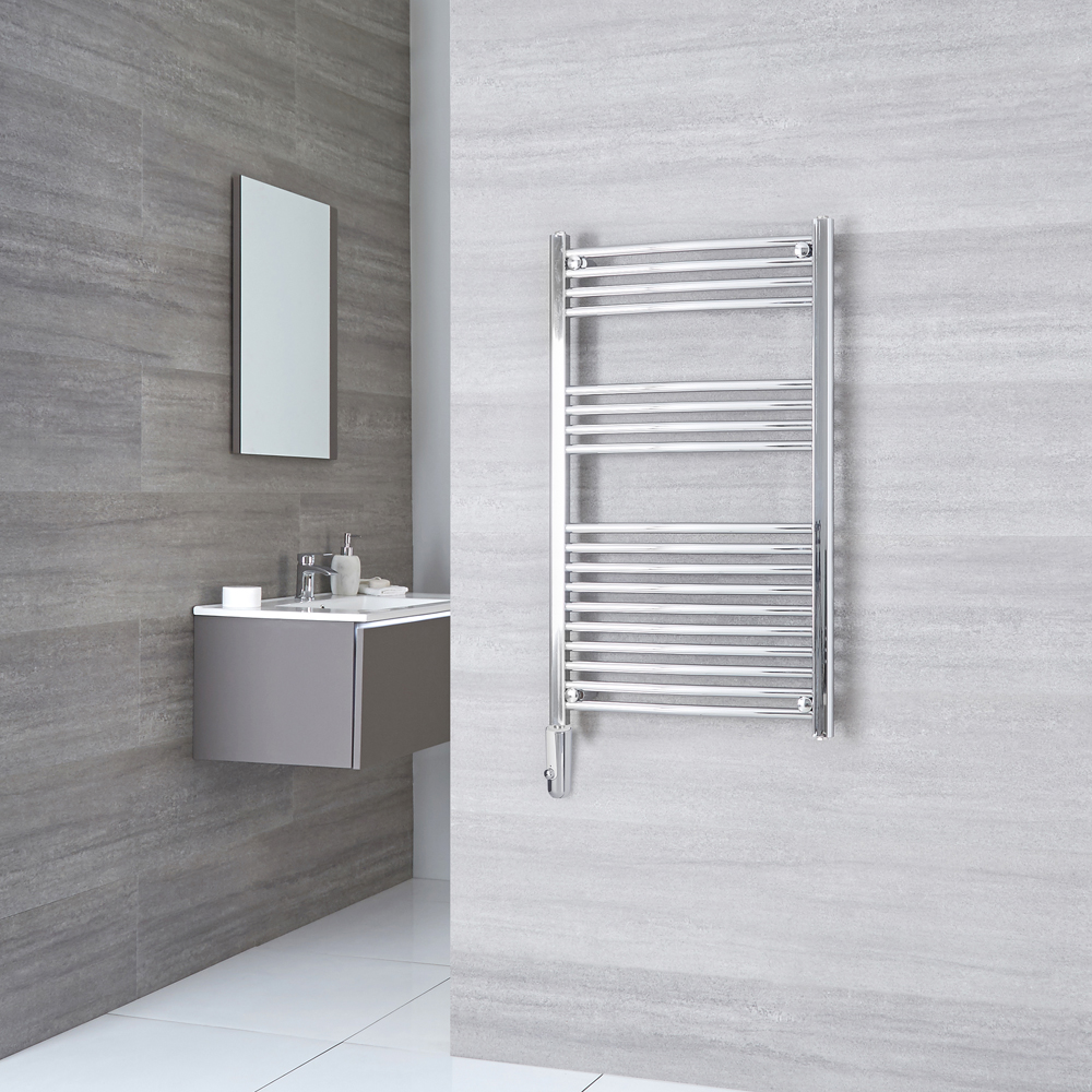 Kudox - Chrome Curved Thermostatic Electric Towel Rail 1000mm x 500mm