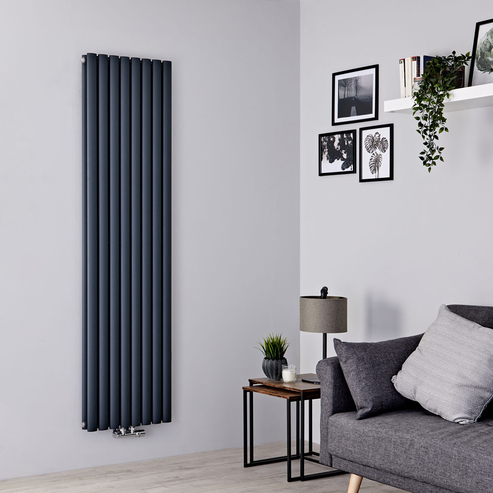 Milano Aruba Flow - Anthracite Double Panel Middle Connection Designer Vertical Radiator 1780mm x 472mm