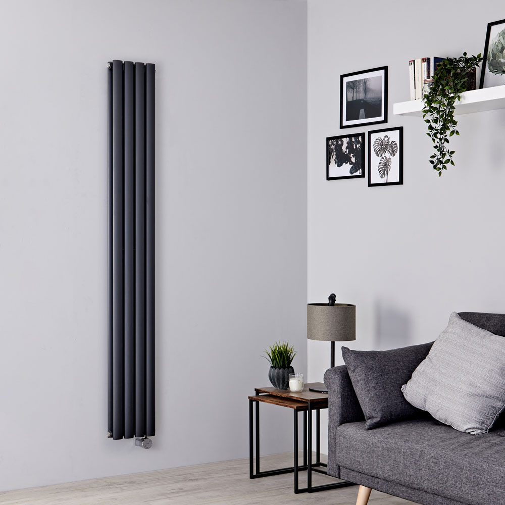 Milano Aruba Slim Electric - Anthracite Space-Saving Vertical Designer Double Radiator 1780mm x 236mm