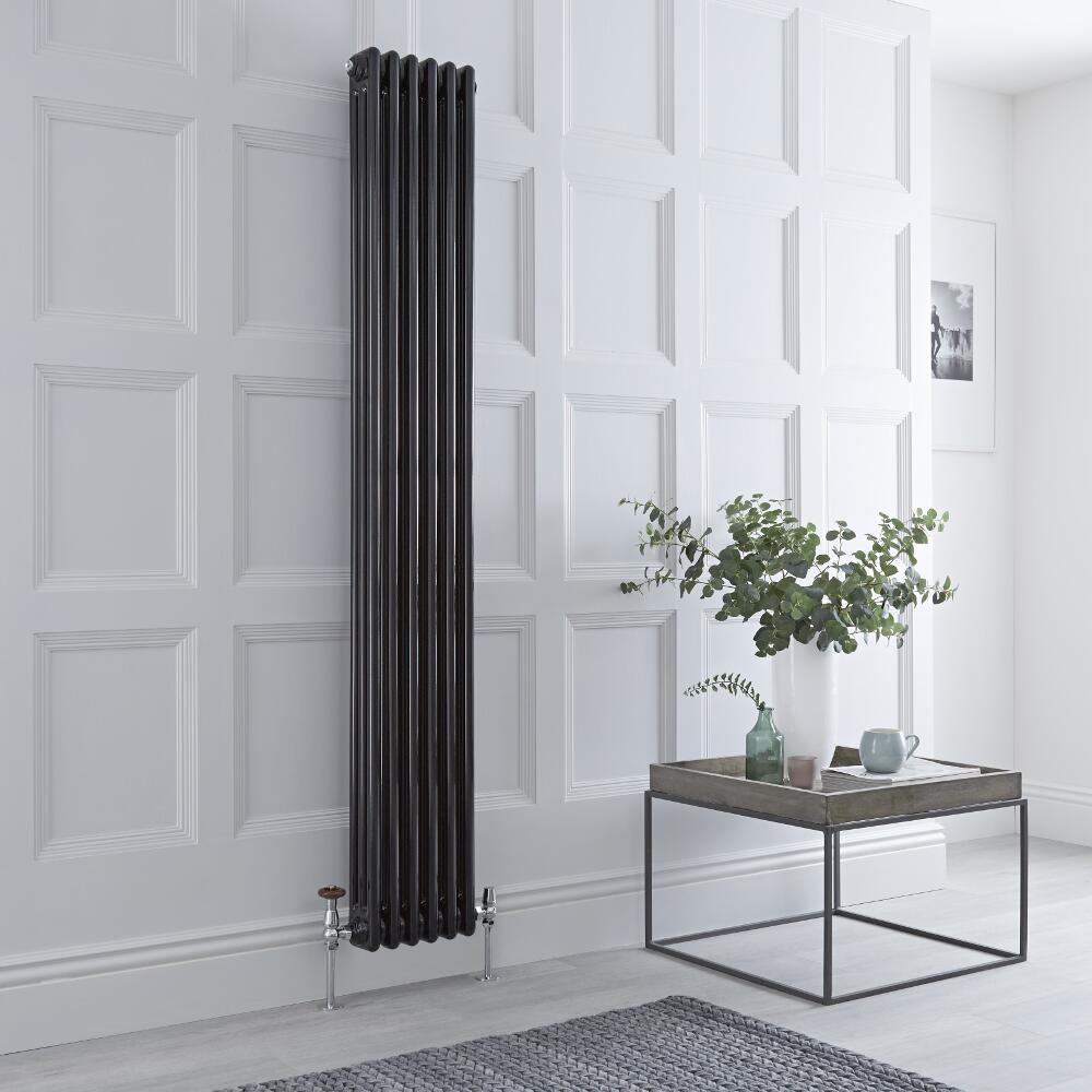 Milano Windsor - Vertical Triple Column Black Traditional Cast Iron Style Radiator - 1800mm x 290mm