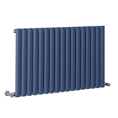 Dark blue horizontal double panel Milano Aruba designer radiator on a white background