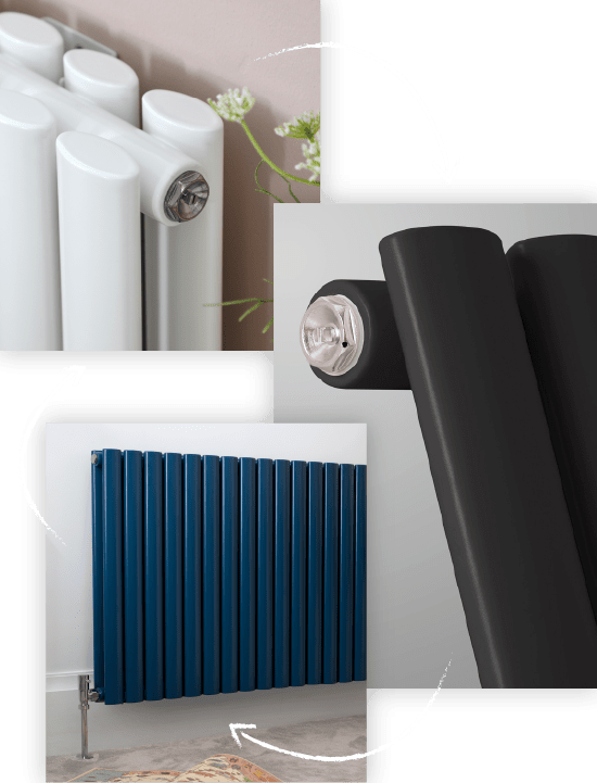 The milano aruba designer radiator range Three Milano Aruba radiator styles in white blue and black