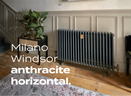Tall anthracite Milano Aruba designer radiator in the home of bricksandshutters at number 1